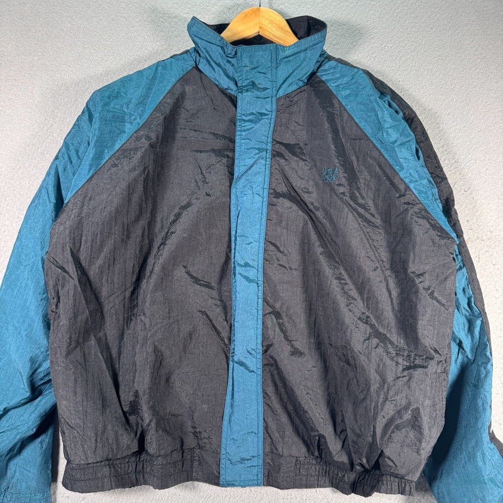 Vintage USA Windbreaker Jacket Men Large Colorblock Fleece Lined Lightweight 90s